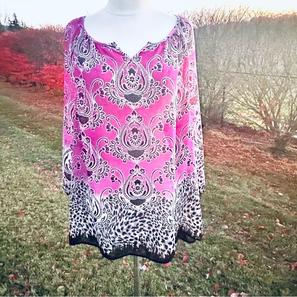 JM Collection Stylish Purple Floral Tunic XL - Picture 5 of 15